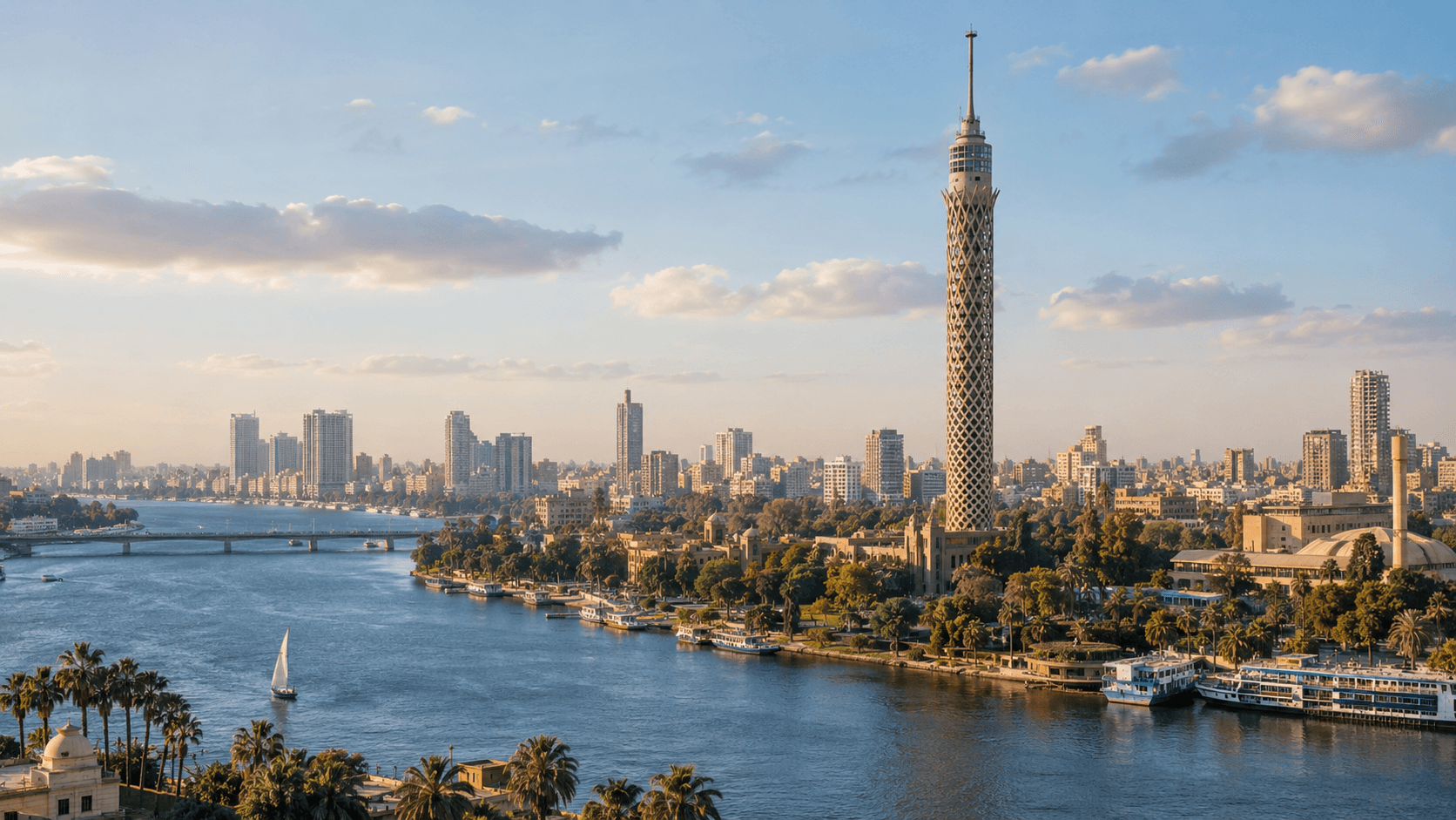 Cairo skyline and the Nile River in Egypt