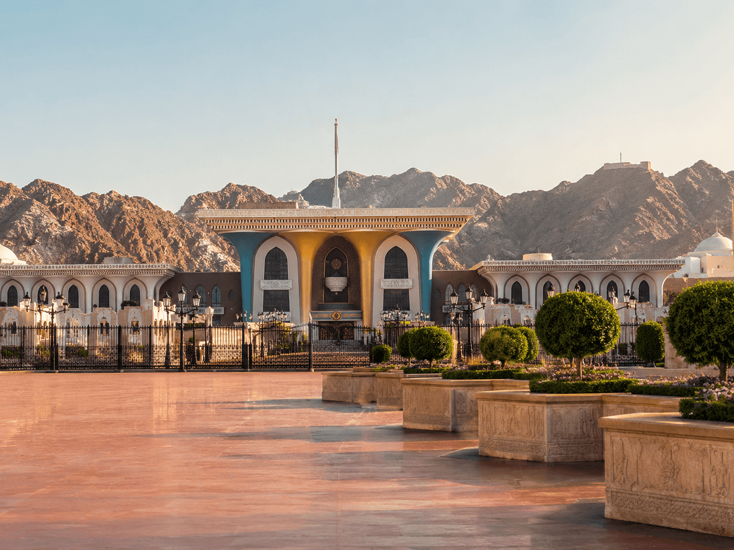 Al Alam Palace and mountains in Muscat, Oman