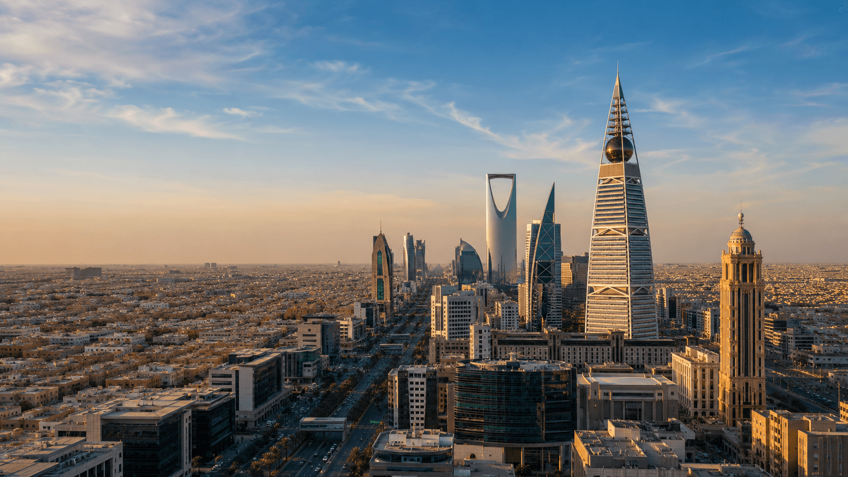 Riyadh skyline with Kingdom Centre and Al Faisaliah Tower in Saudi Arabia