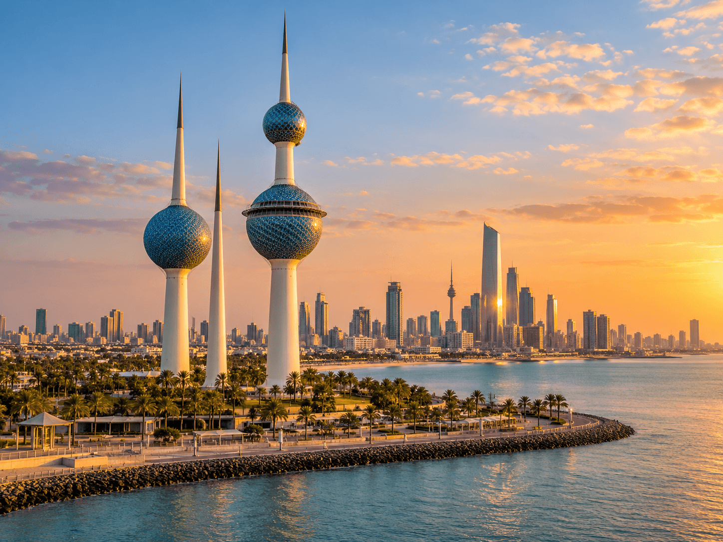 Kuwait Towers and Kuwait City skyline